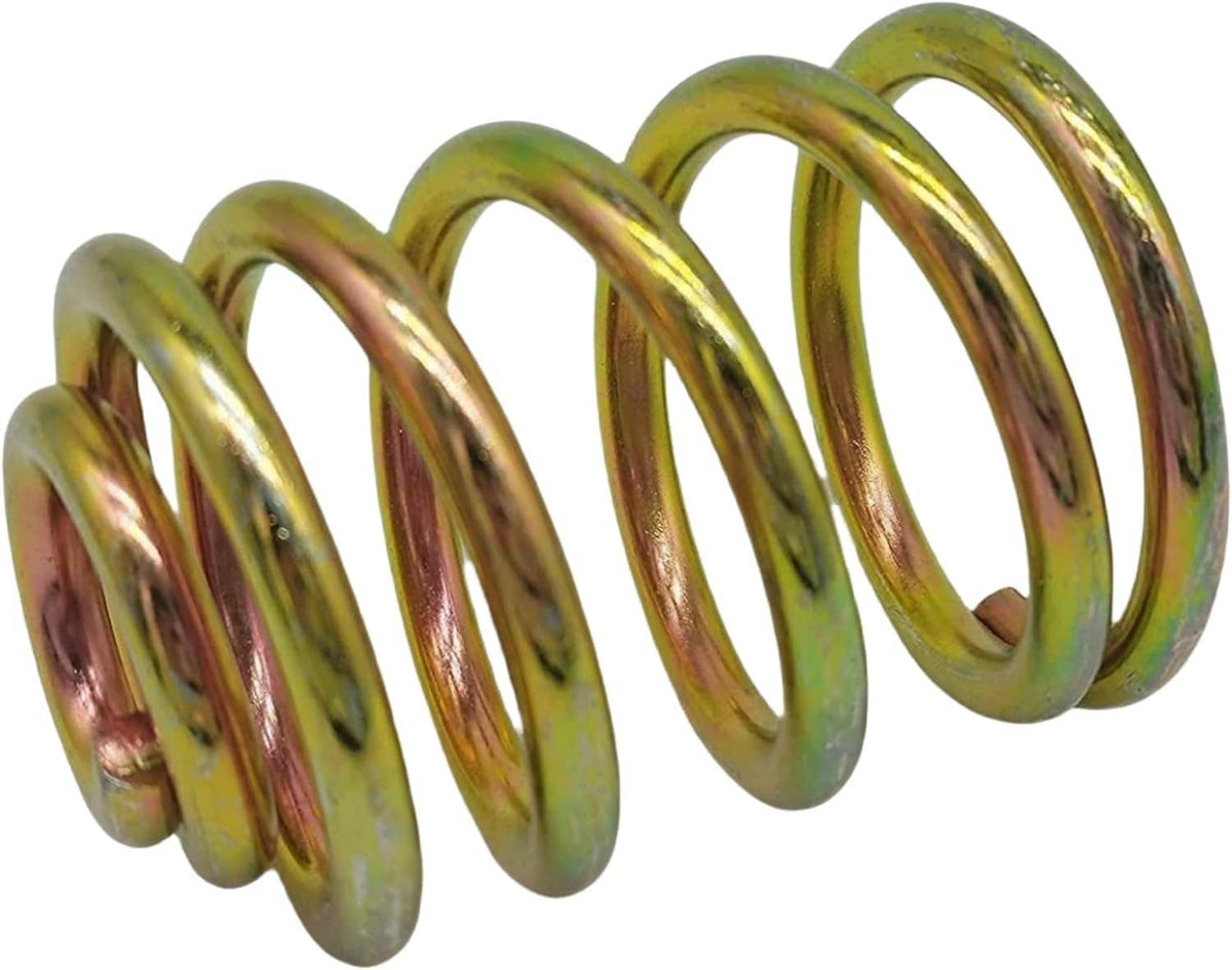 Mower compression seat replacement spring coil, gold-green metal with reddish tint