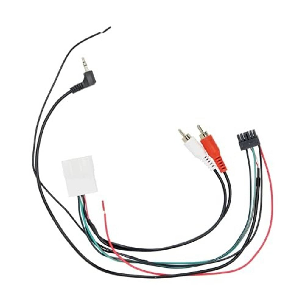 Multi-lead wiring harness with audio jack adapter and RCA-style connectors