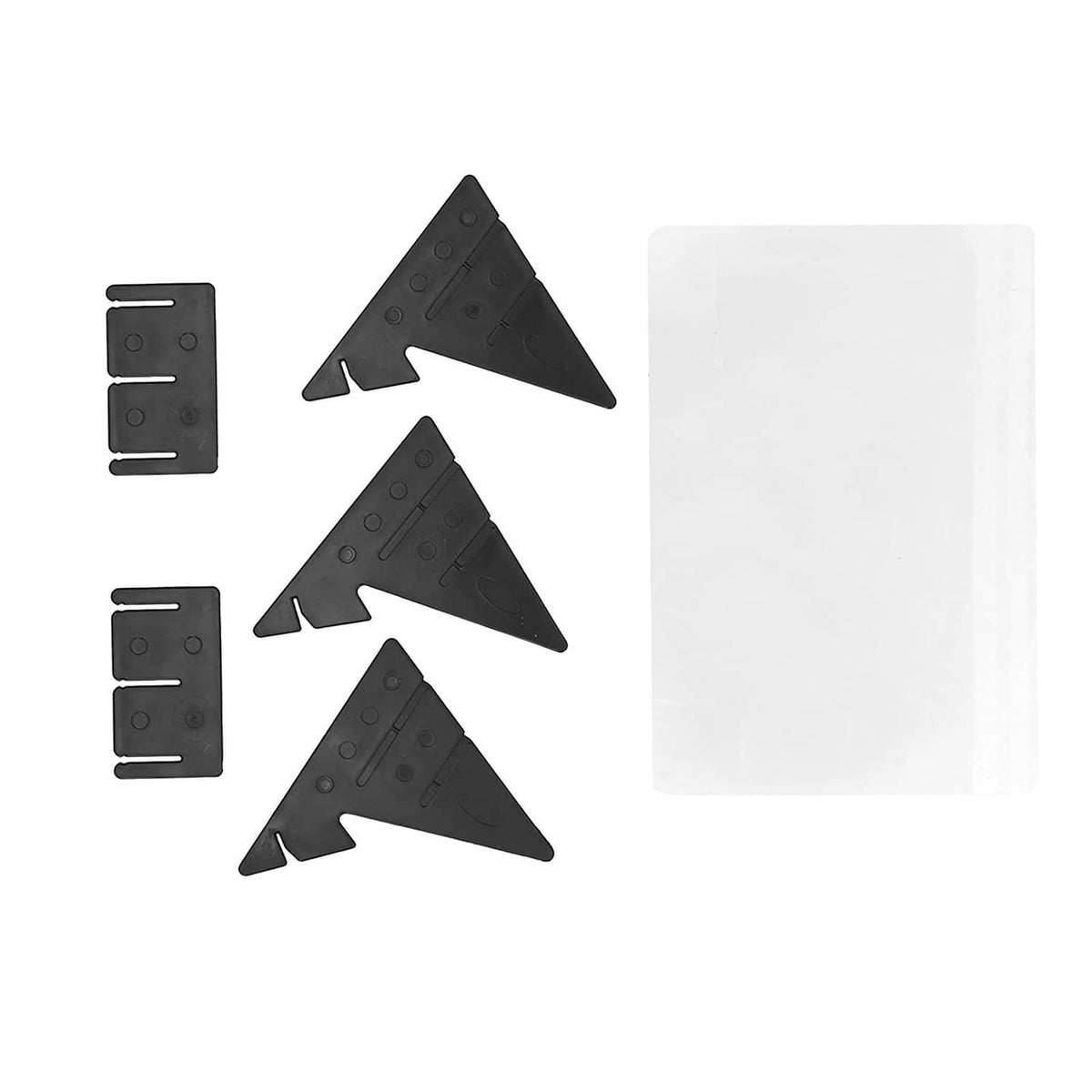 Portable optical tracing board accessories: black triangular clips and clear panel