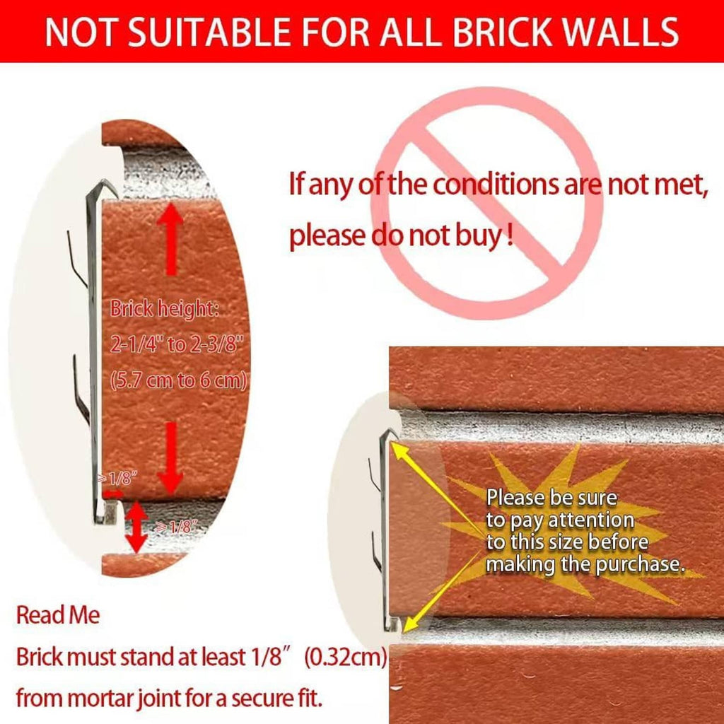 Bronze brick hanger clip with two oval slots, mounted on red brick wall for hanging