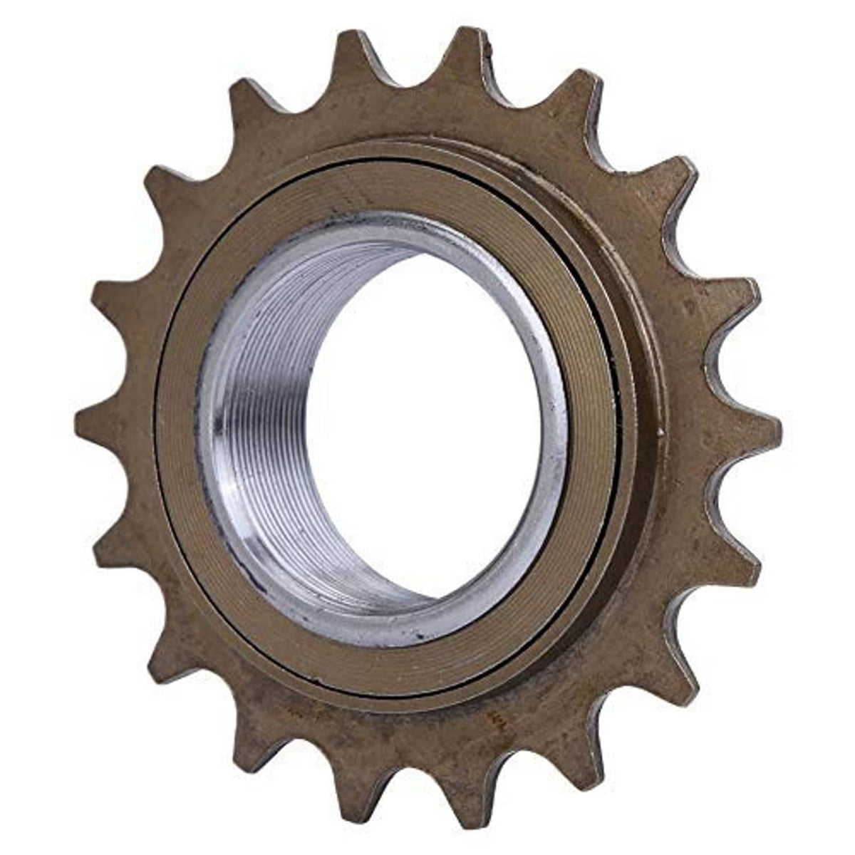 18-tooth freewheel sprocket side view, dark bronze body with silver inner threads