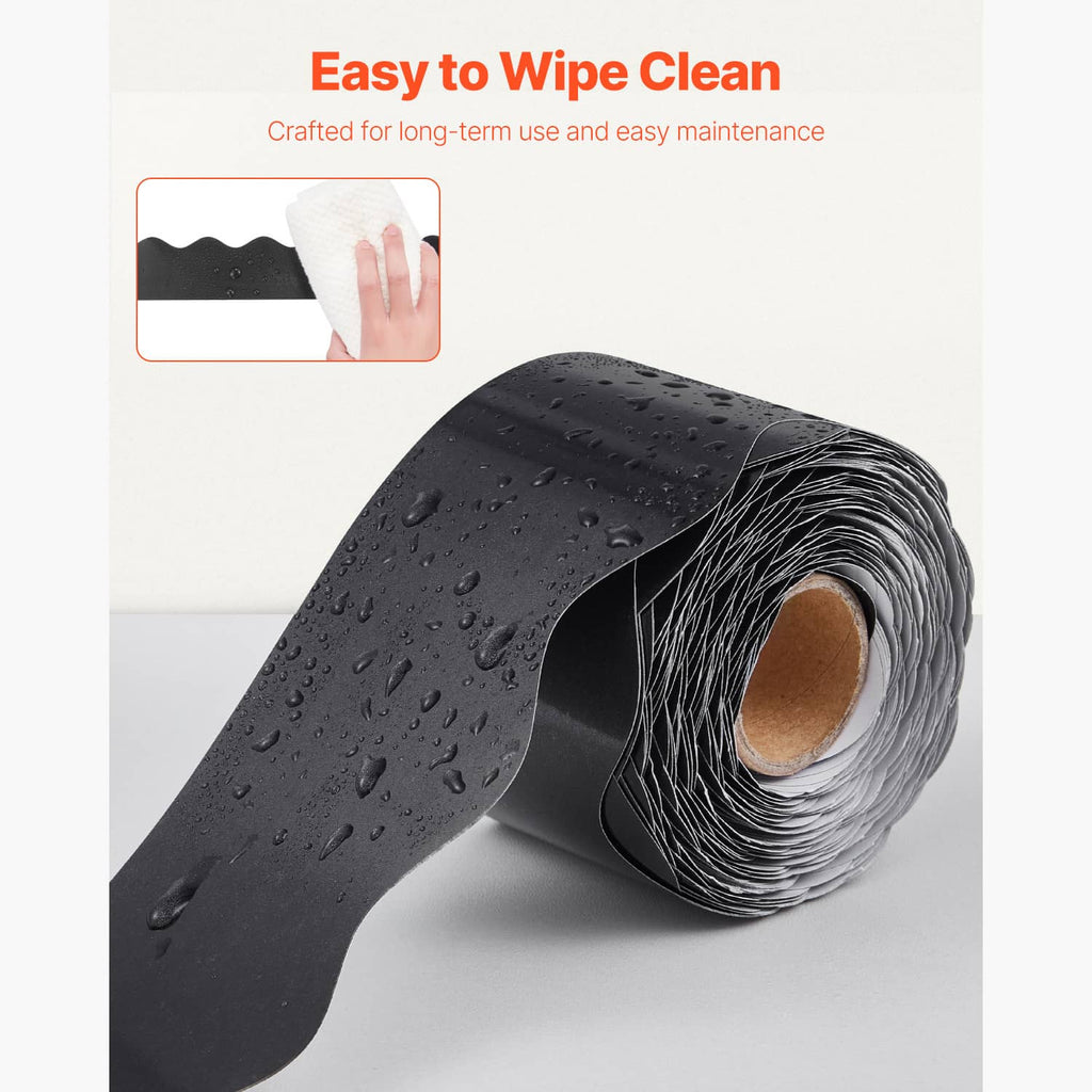 Black scalloped border trim roll with water droplets texture and visible white wire lines