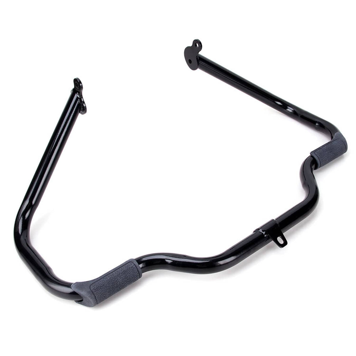 Black engine crash guard bar with padded touch points and side mounting arms