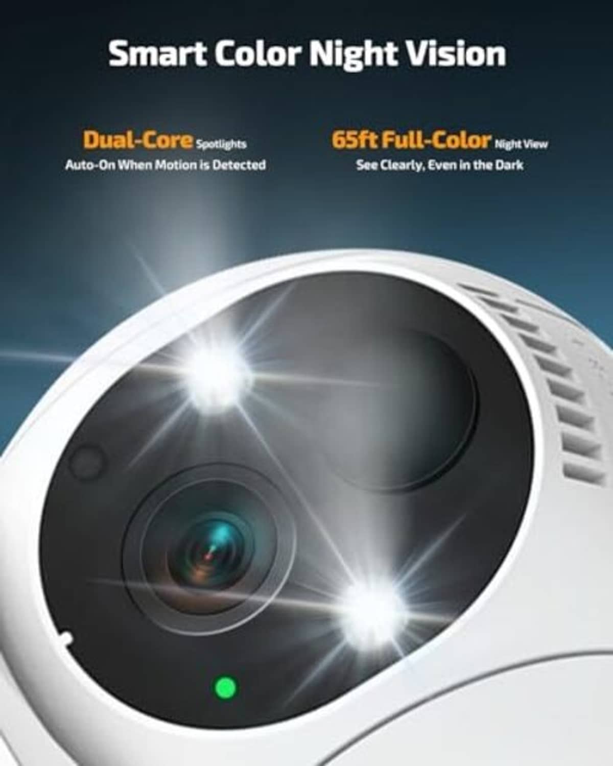 White PTZ security camera with large lens for smart color night vision