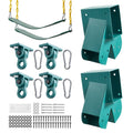 Teal A-frame swing set bracket kit with four hangers, carabiners, and bolts