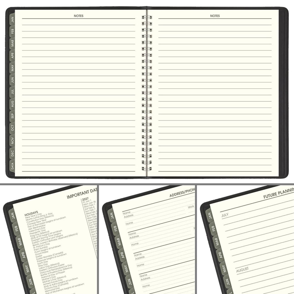 Open 2027 planner with lined notes pages and smaller planning section at bottom