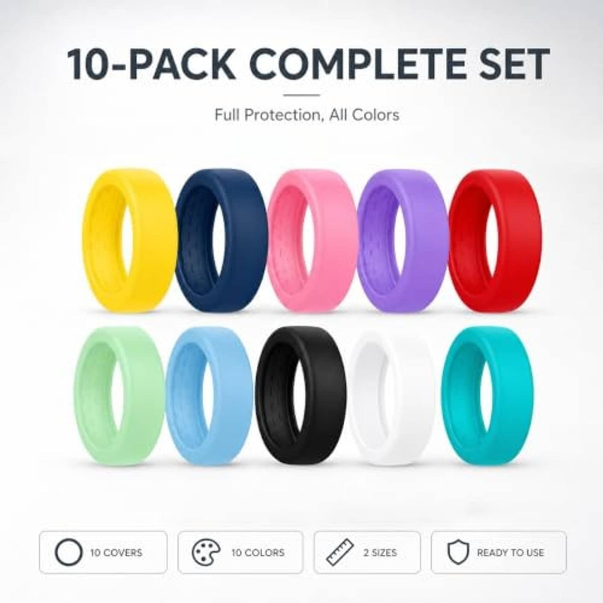 10-pack complete set of thin silicone ring covers in multiple colors