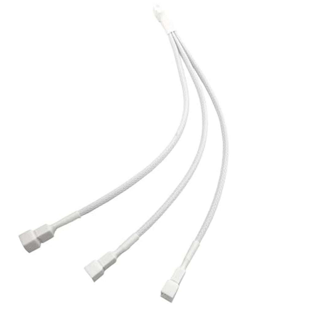 White 4-pin fan splitter cables with three 4-pin output connectors