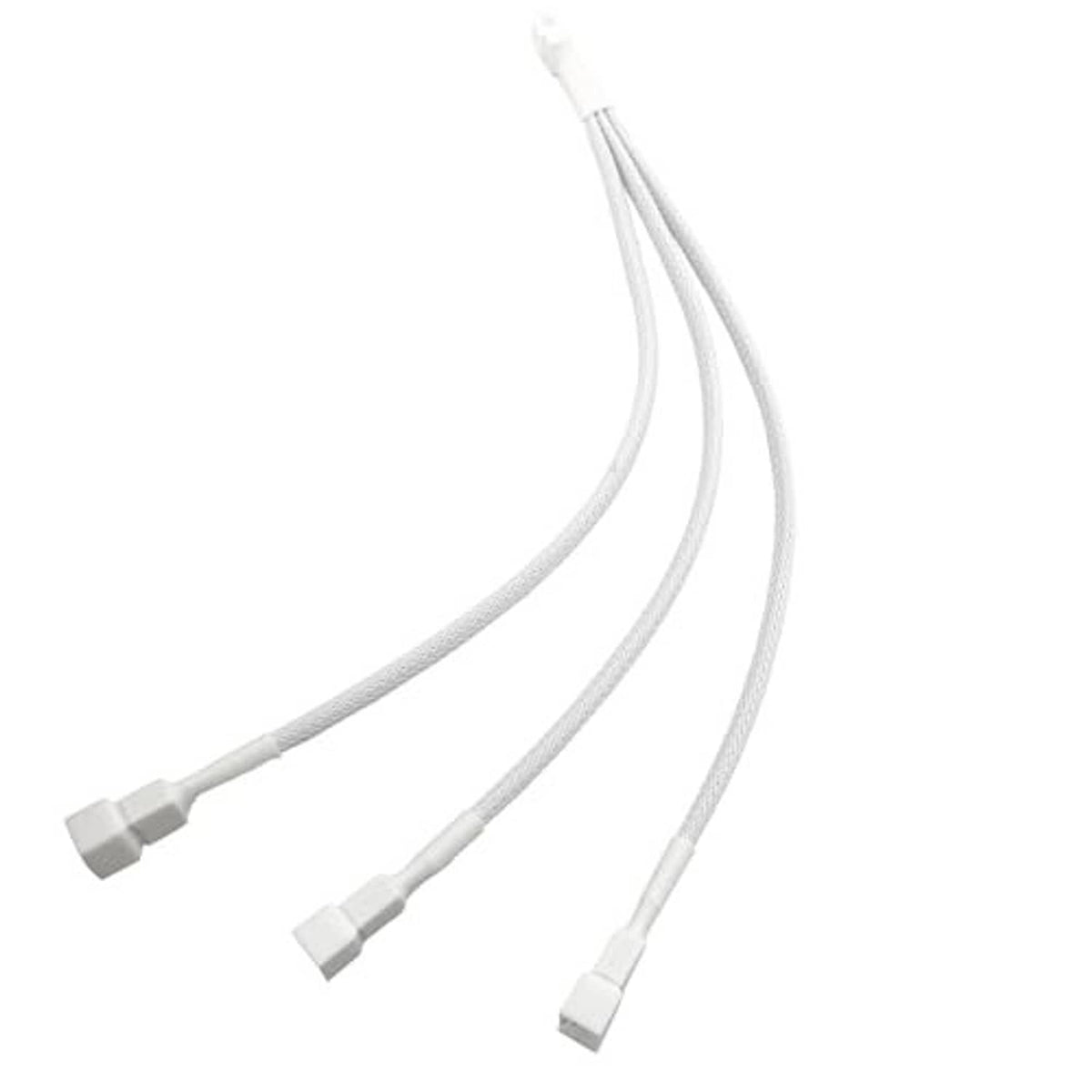 White 4-pin fan splitter cables with three 4-pin output connectors