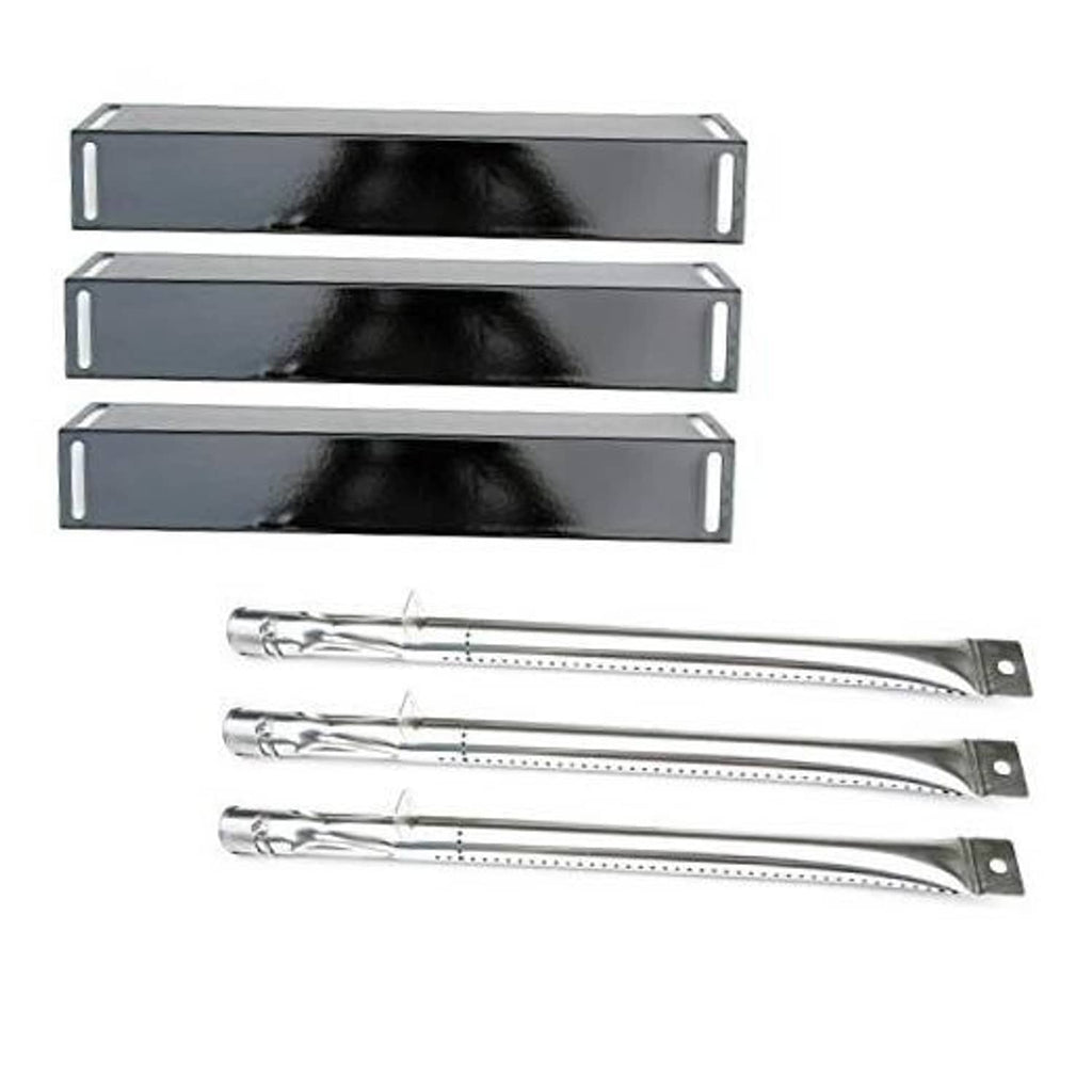 Stainless burner tubes with three black heat plates for gas grill parts kit
