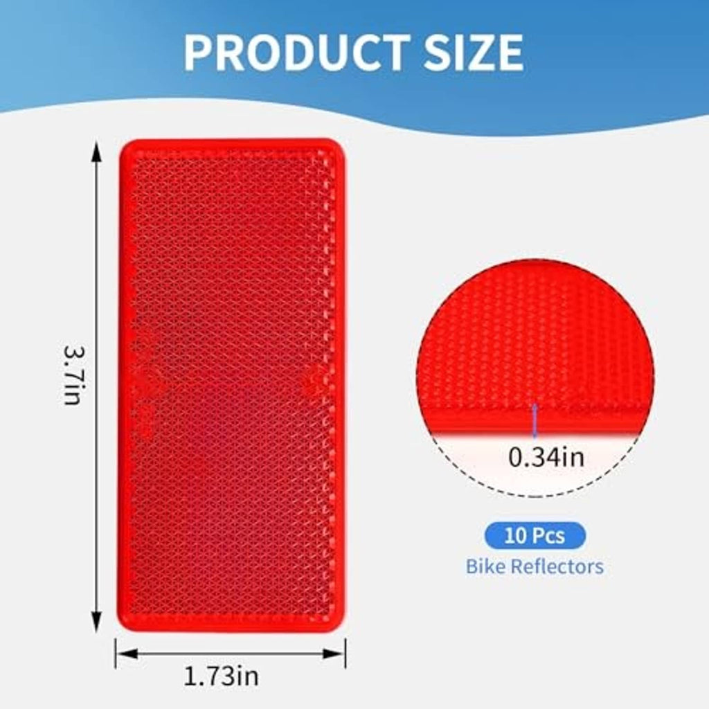 Red rectangular reflector dimensions 1.73 in by 3.17 in, reflective plastic panel