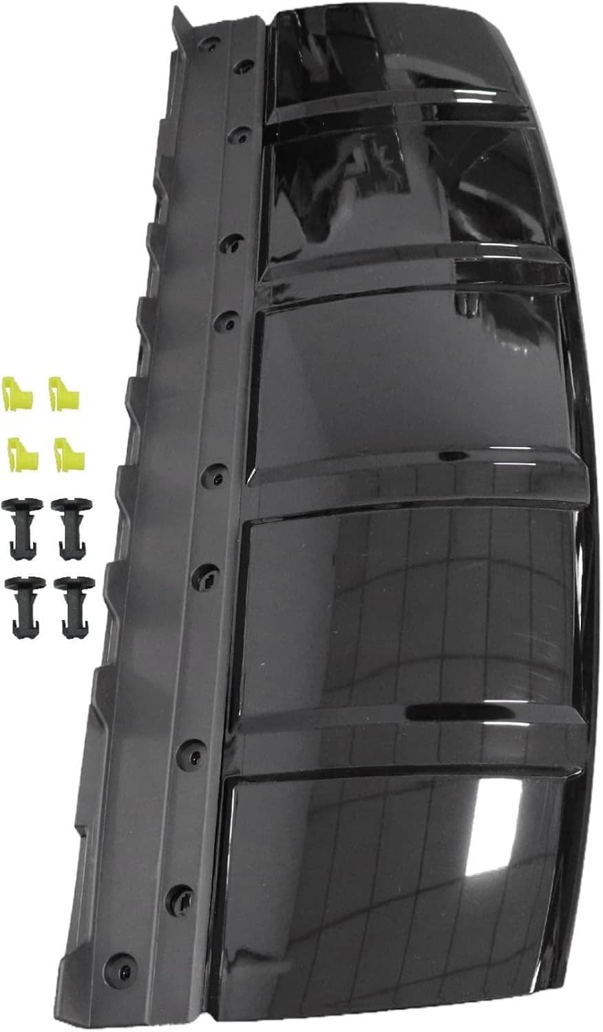 Black plastic skid plate trim with mounting holes along the side edge