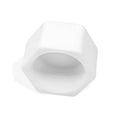 White PVC pipe end cap with hex exterior and open center for 1-inch pipe