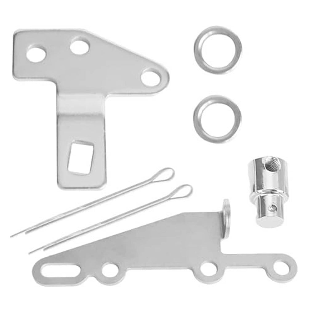 Automatic shifter bracket lever kit showing steel mounting brackets, swivel, pins, and cotter rods