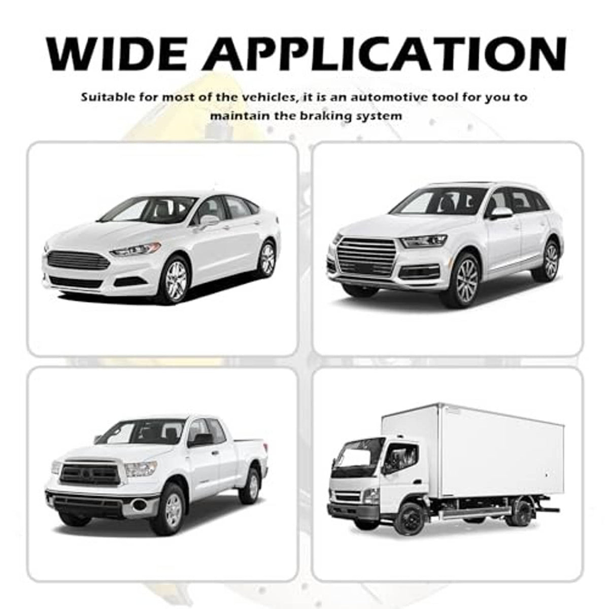 Brake bleeder kit shown with compatible vehicle silhouettes for automotive use