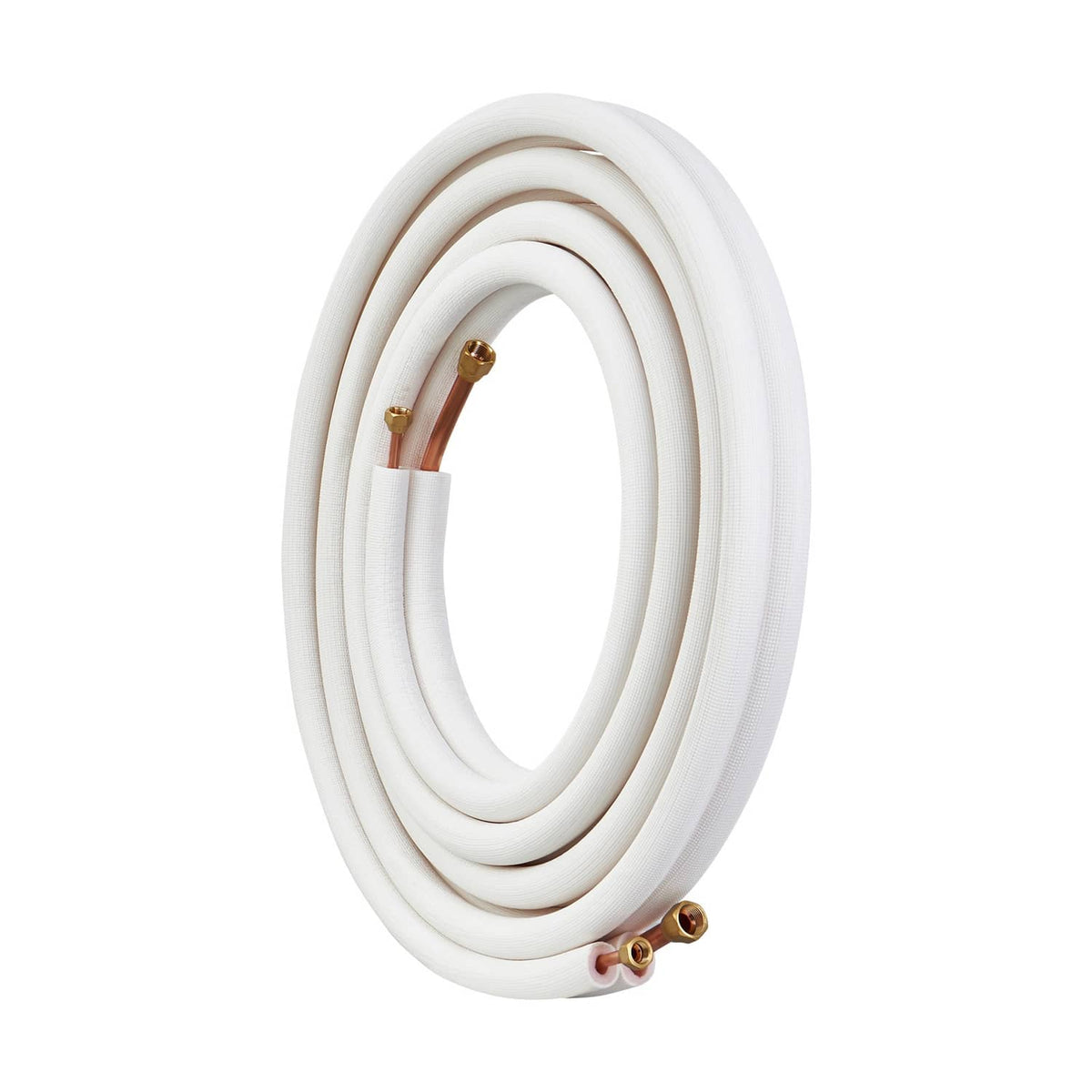 Insulated mini split line set, coiled white tubing with copper end fittings