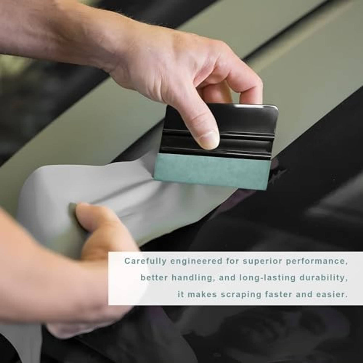 Window tint installation kit squeegee tool with teal felt pad smoothing dark film