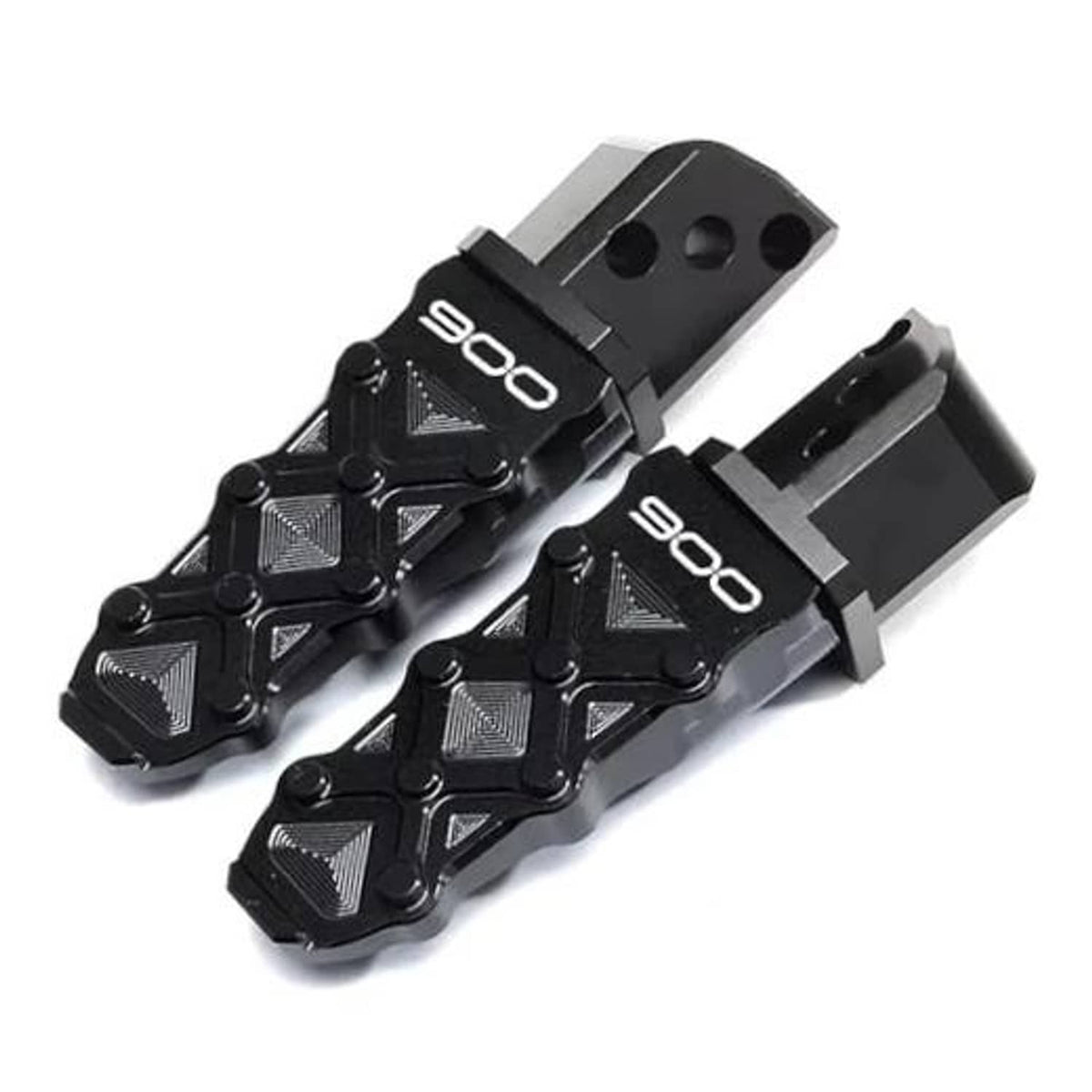 Black motorcycle frame sliders, CNC metal pair with mounting brackets