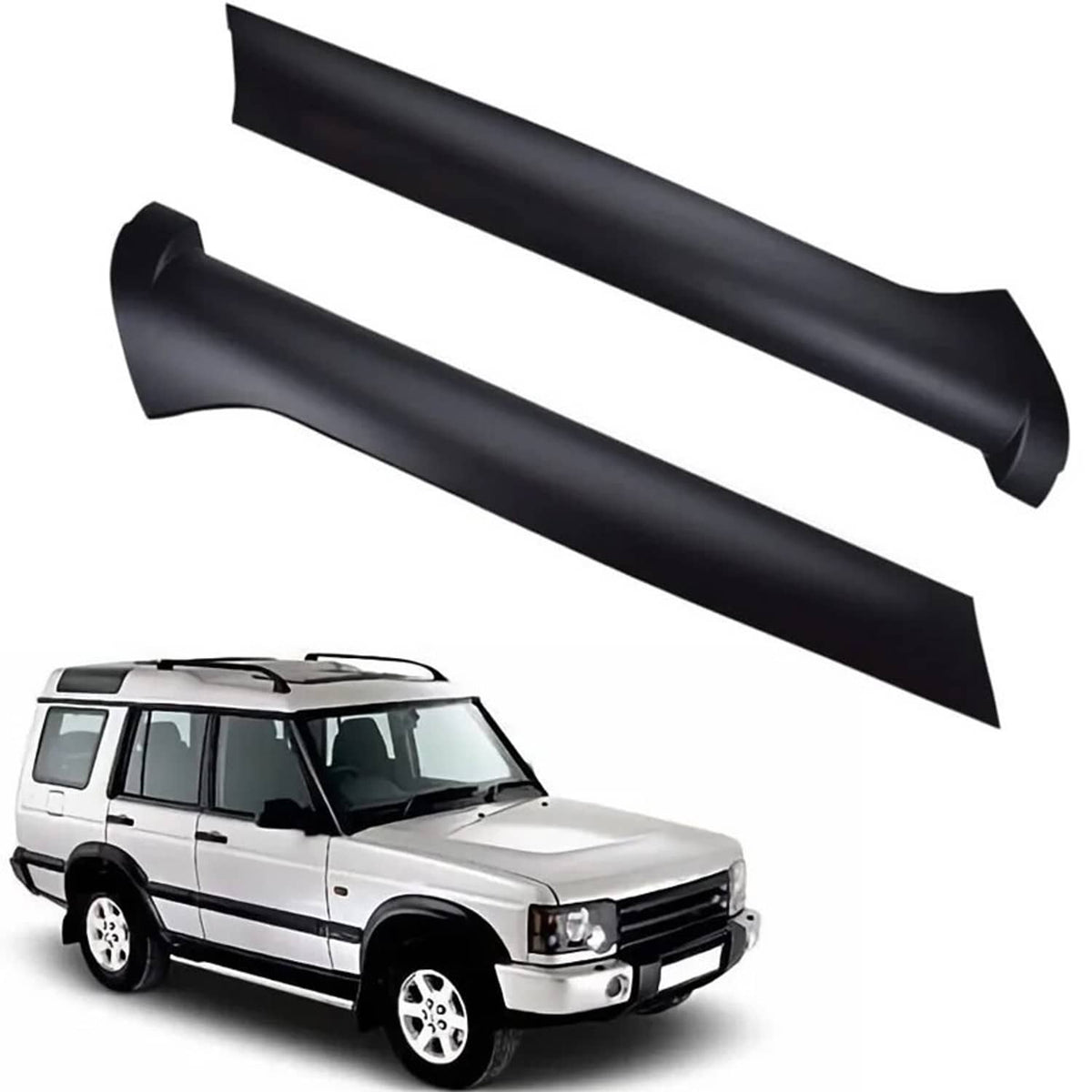 Black pillar trim moldings set, two long curved pieces