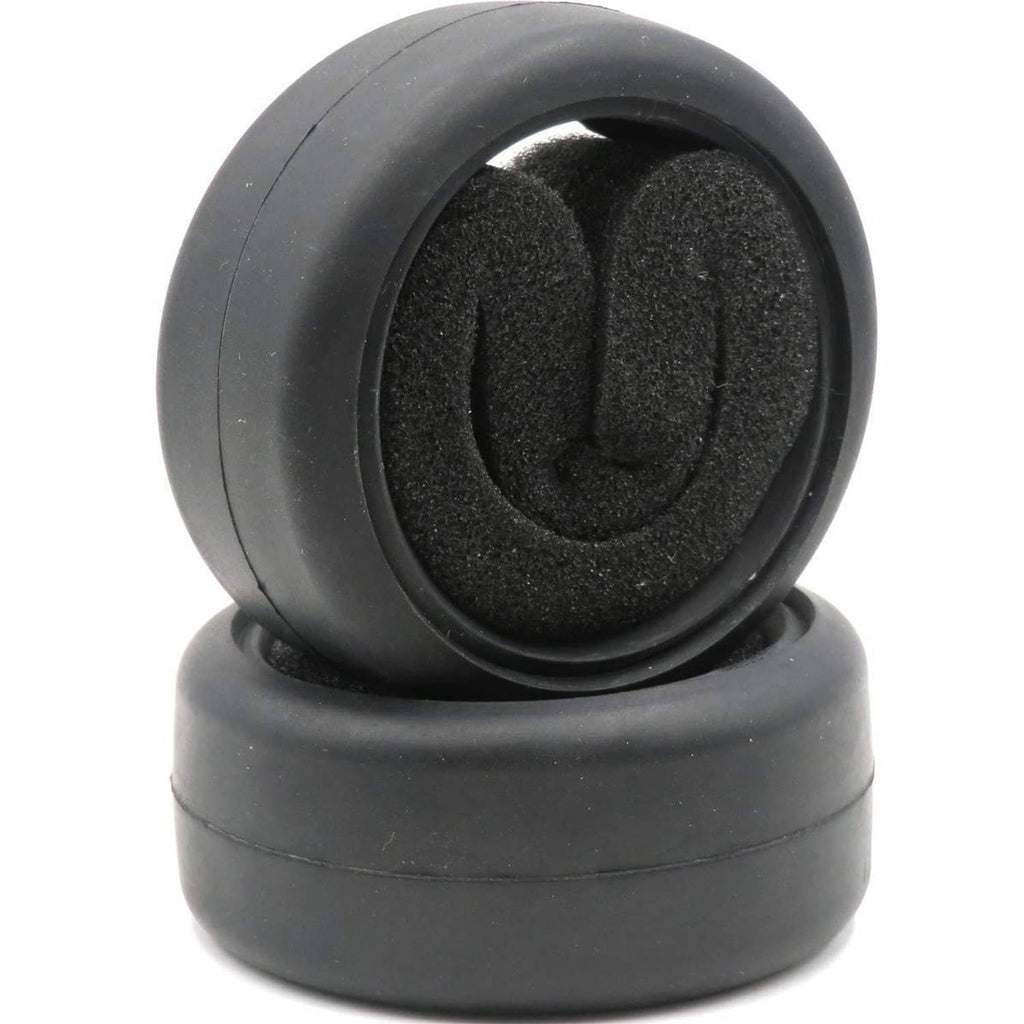 Black RC on-road slick tire with foam insert tread pattern, top view