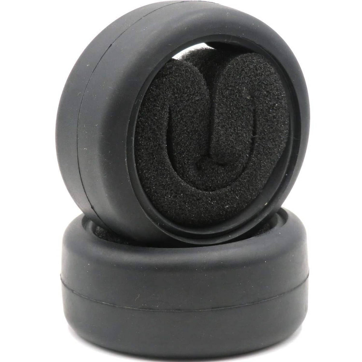 Black RC on-road slick tire with foam insert tread pattern, top view