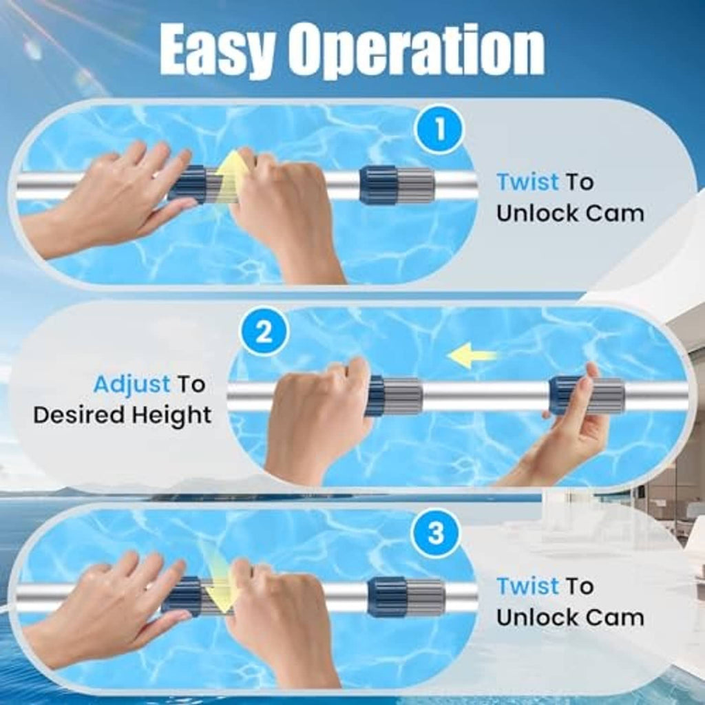 Telescopic pool pole with twist-lock cam mechanism for adjusting desired height