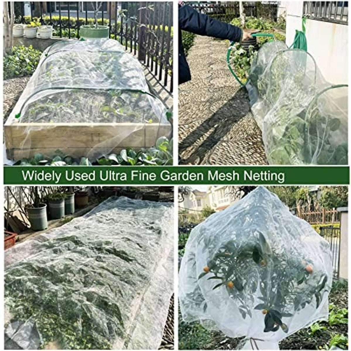 Ultra fine garden mesh netting cover stretched over plants in a dome shape