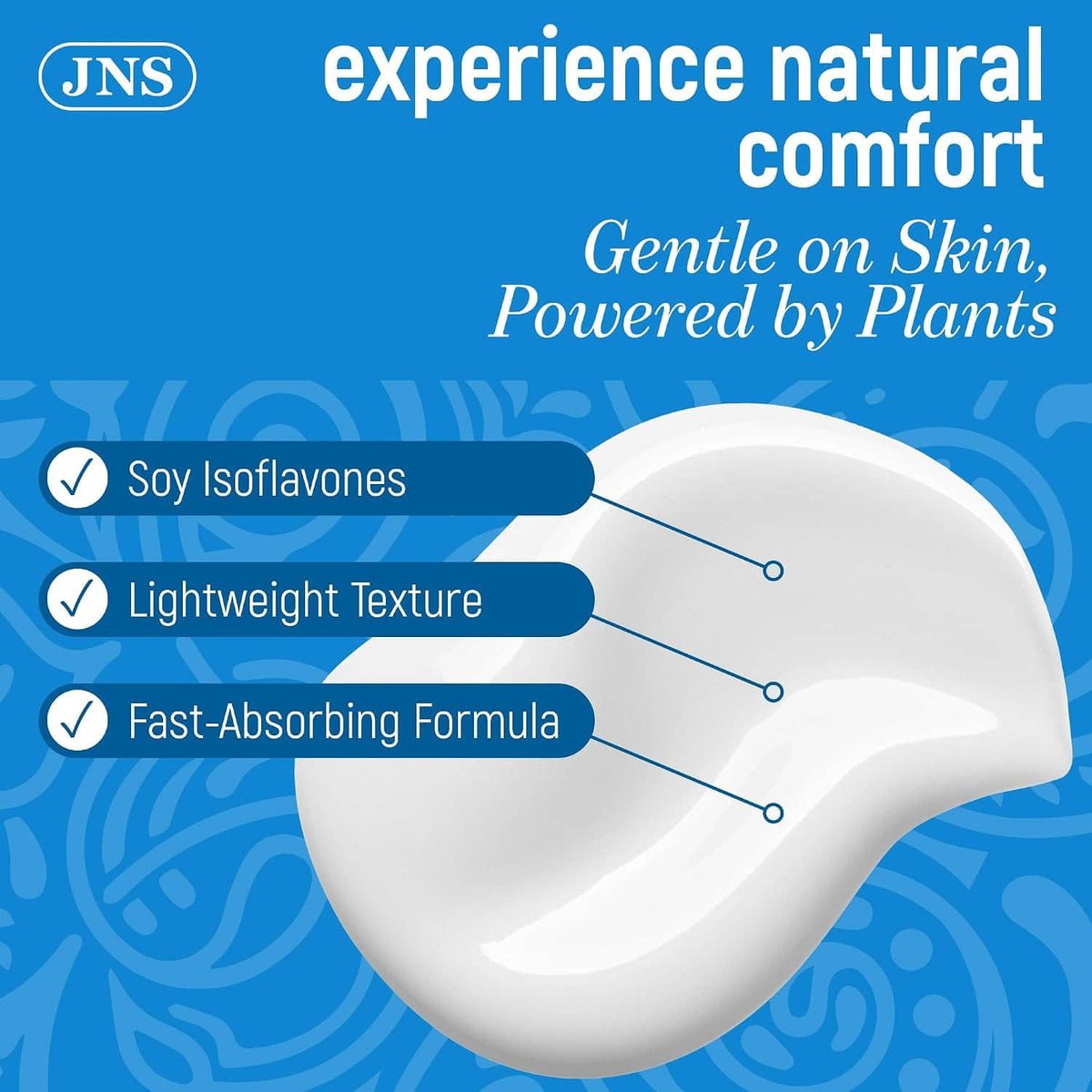 JNS balance cream concept with cream dome graphic and plant-powered benefits text