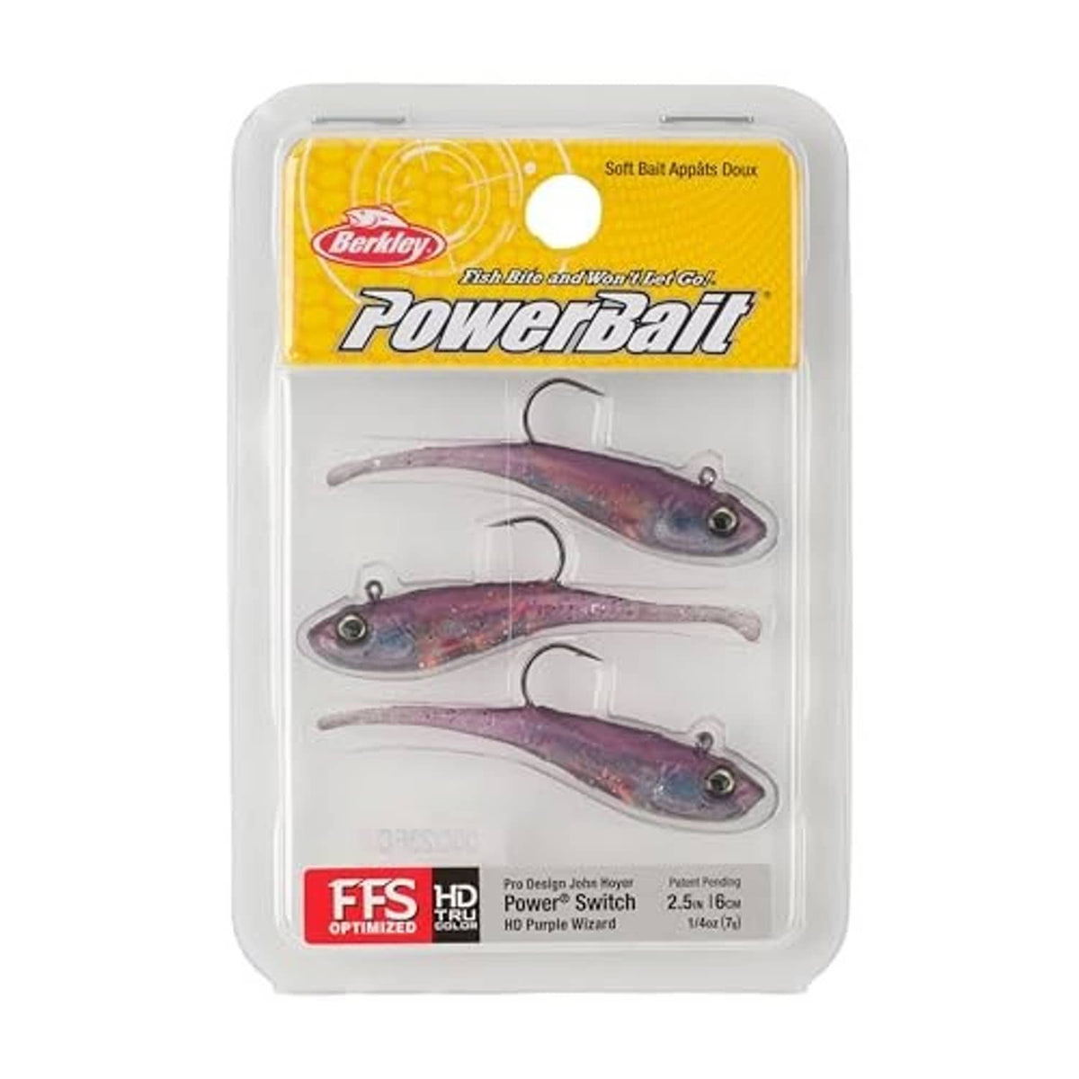 Berkley Powerbait Power Switch soft bait pack with three purple lures