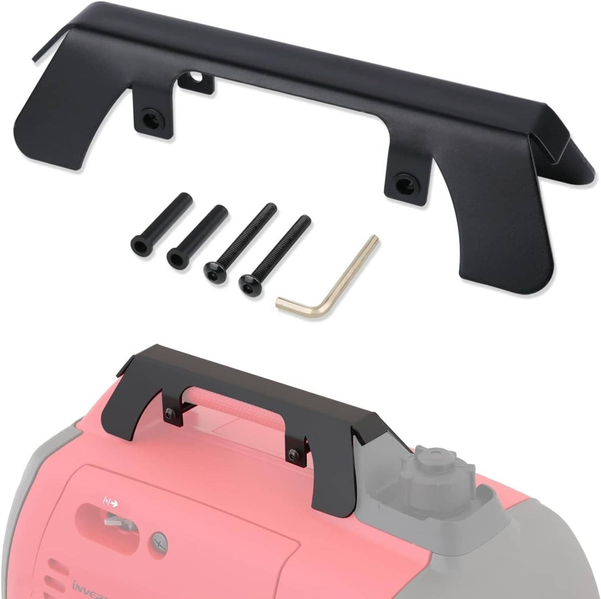 Black security bracket for generator handle, with bolts and Allen key