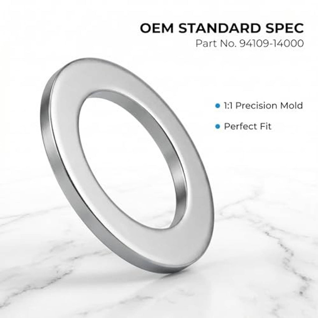 Aluminum drain plug crush washer, single flat silver ring shown on white background