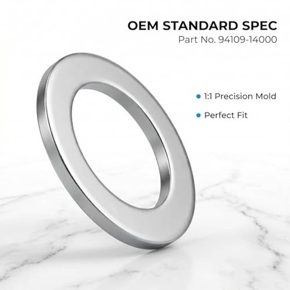 Aluminum drain plug crush washer, single flat silver ring shown on white background