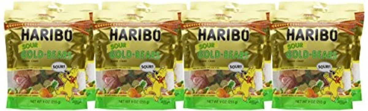 Pack of six HARIBO Goldbears sour gummi candy bags