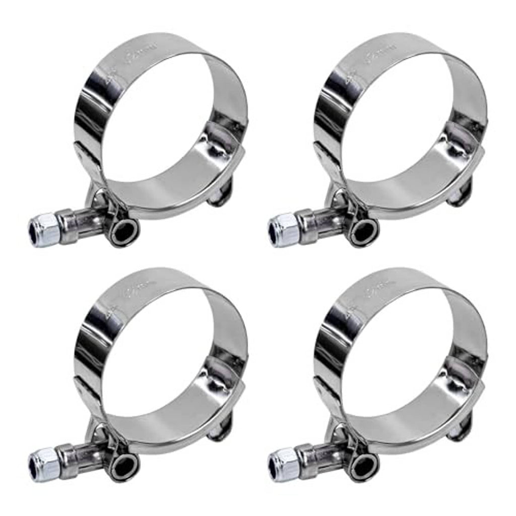 T-bolt hose clamp set with chrome round bands and screw bolt hardware, 4-pack