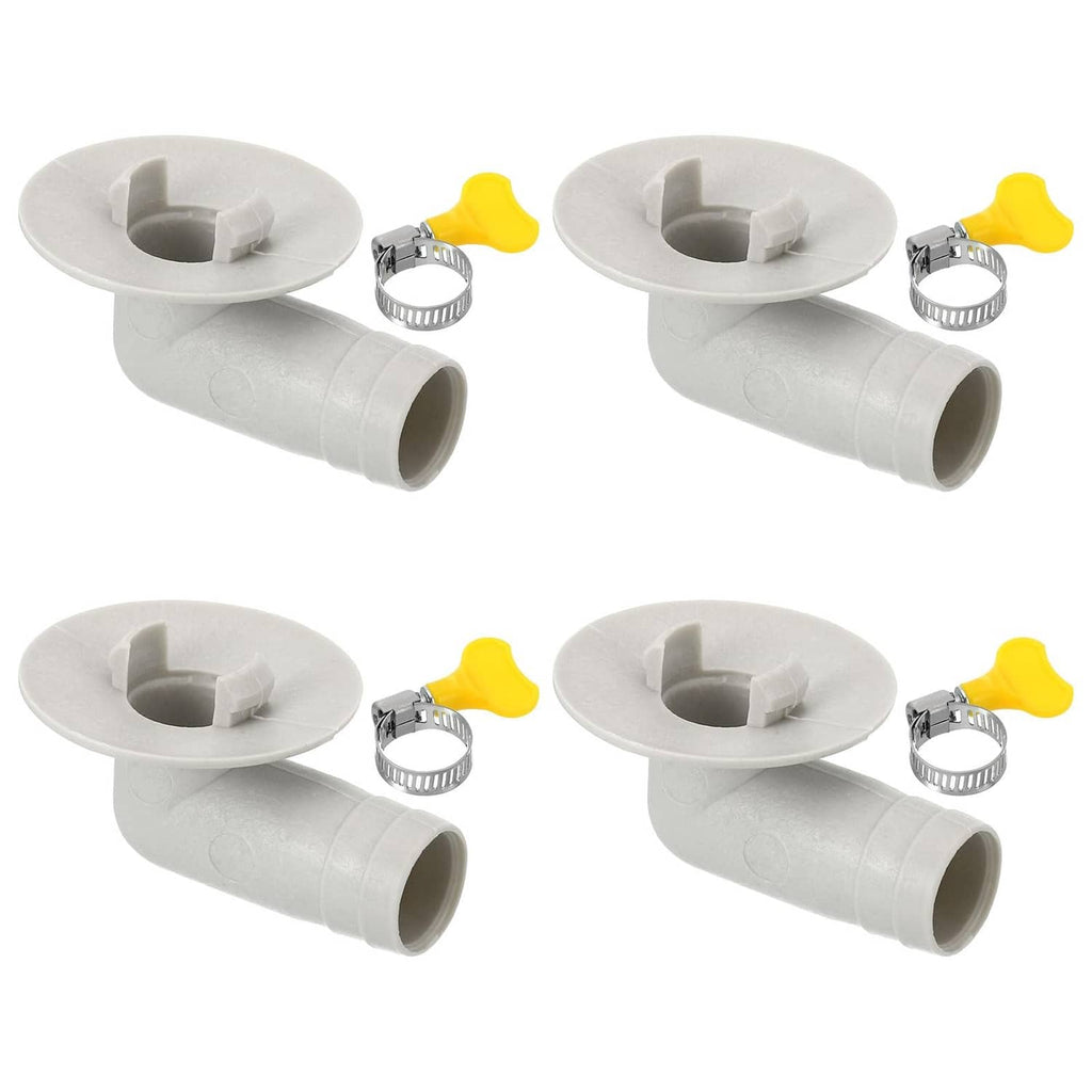 White 15mm AC drain hose connectors with clamp and yellow handle, 4-pack