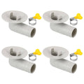 White 15mm AC drain hose connectors with clamp and yellow handle, 4-pack