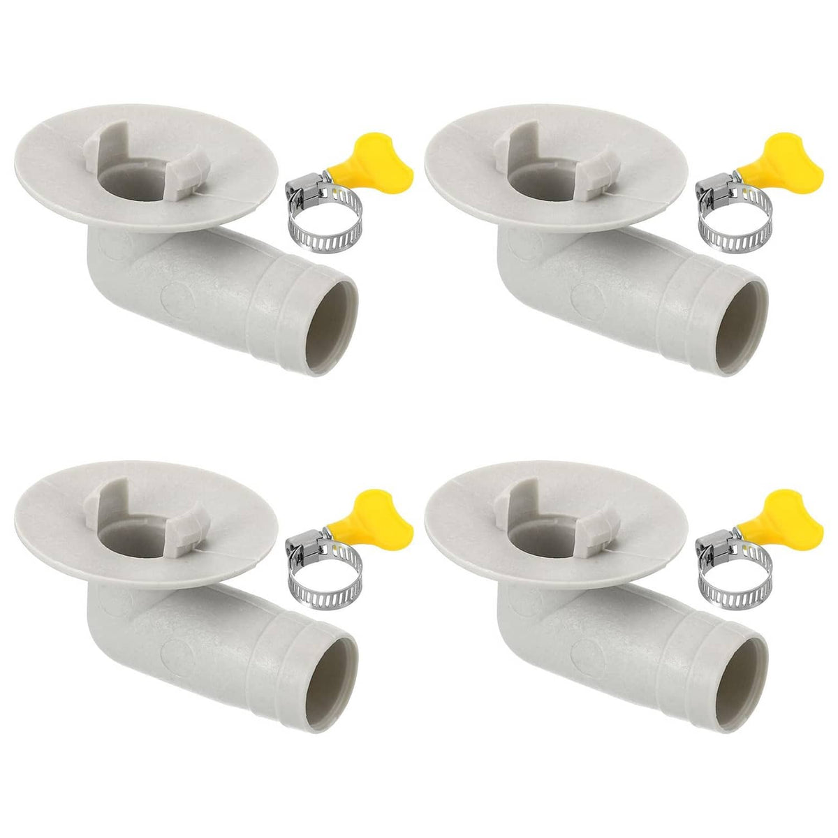 White 15mm AC drain hose connectors with clamp and yellow handle, 4-pack