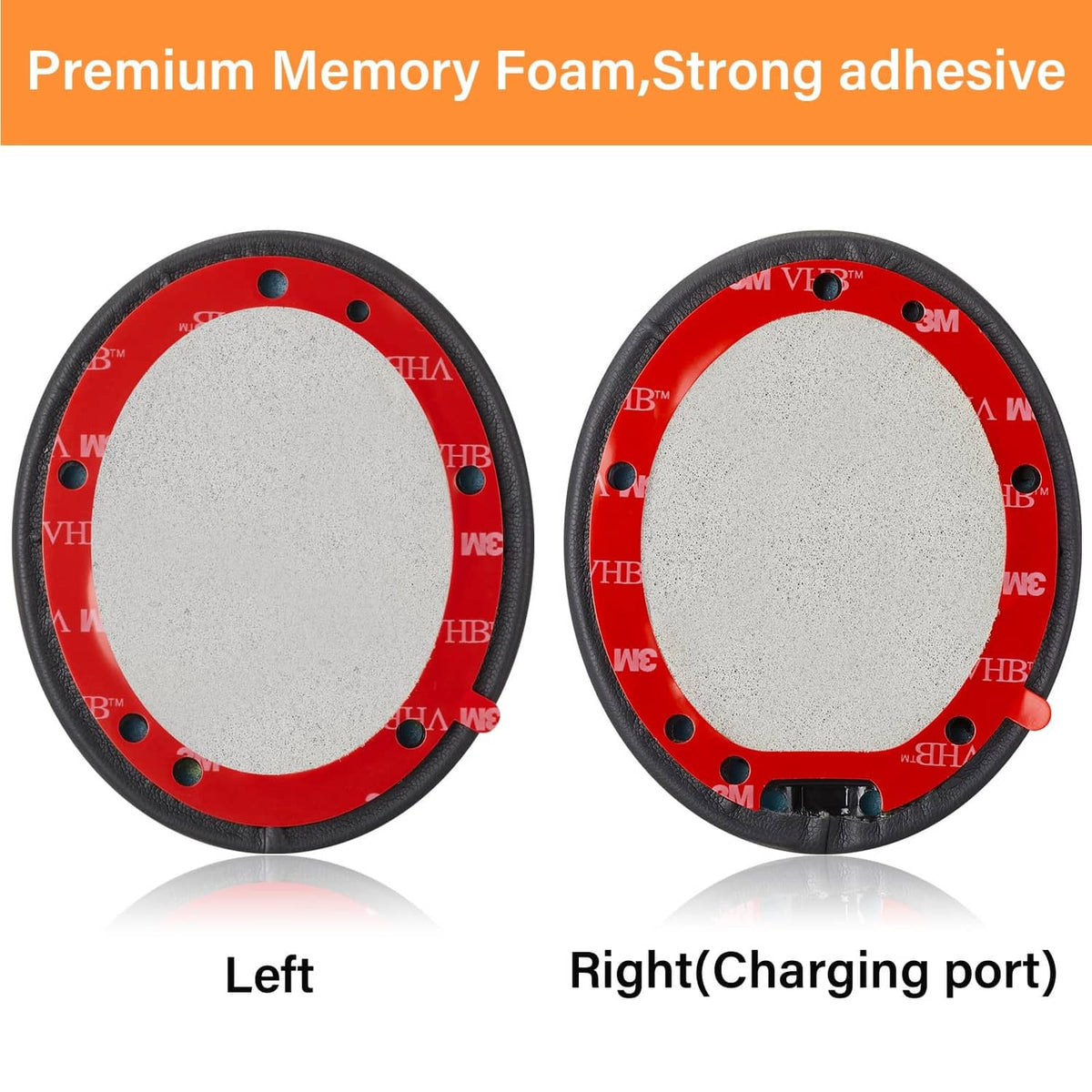 Replacement ear pads with adhesive backing, left and right pair in dark gray