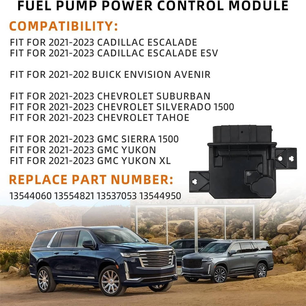 Fuel pump power control module compatibility graphic with vehicle connector pictured