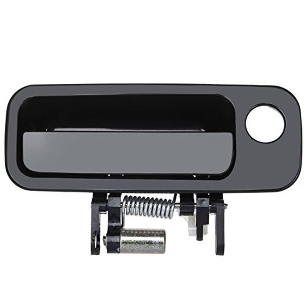 Black exterior door handle with silver latch spring and front mounting clips
