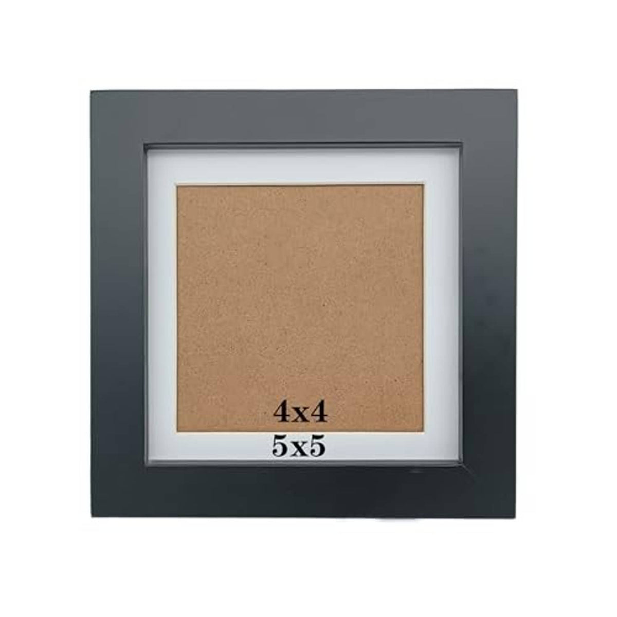 Black square wooden picture frame with white border mat and 4x4 photo opening
