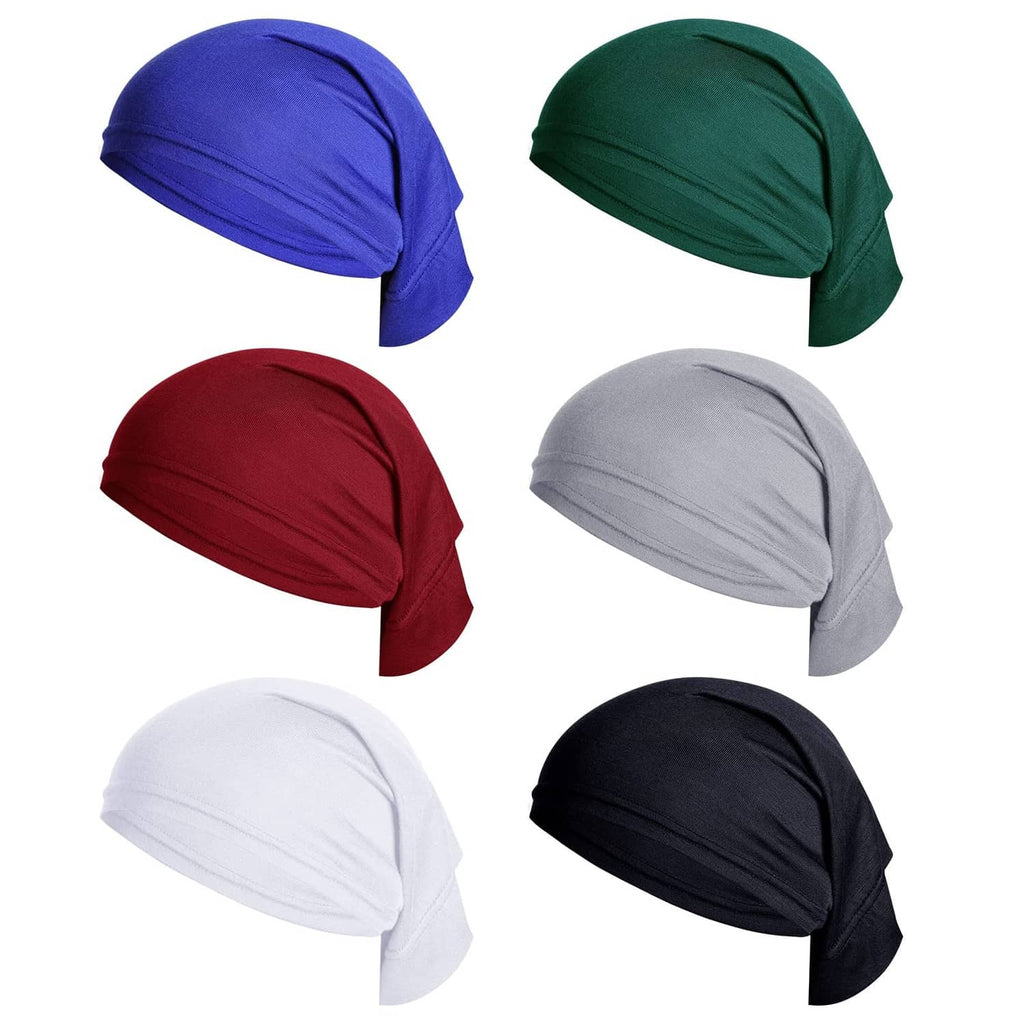 Multi-color head wrap tube caps set, includes black, grey, white, red, green, and blue