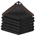 Black shade cloth mesh tarp, folded stack with two reinforced grommets