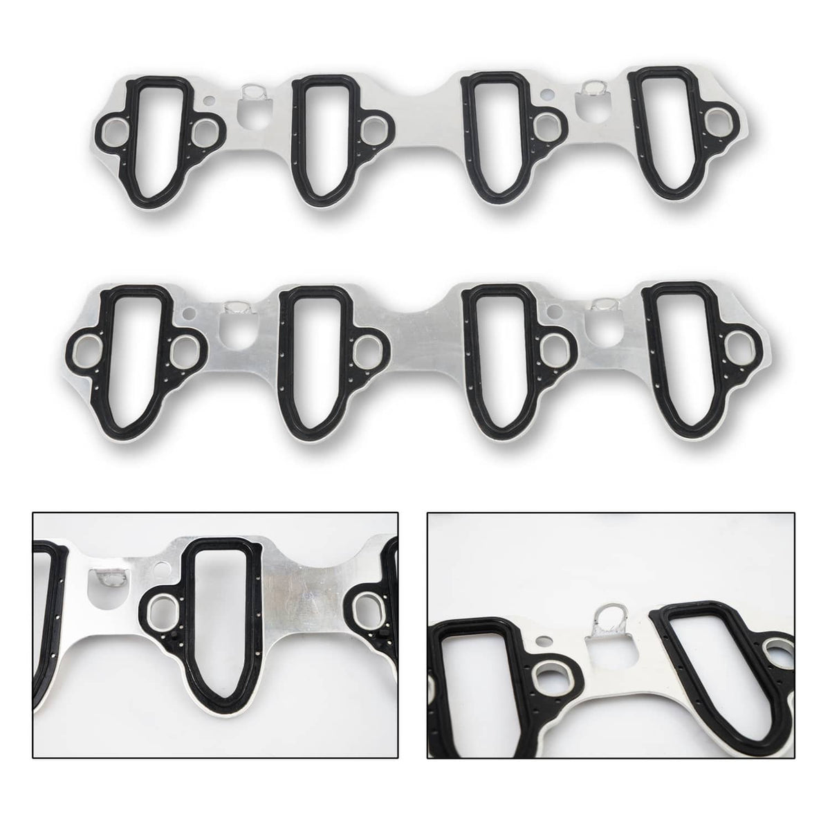 Fel-Pro intake manifold gasket set in sections, gasket strips with black rubber edges and small O-ring