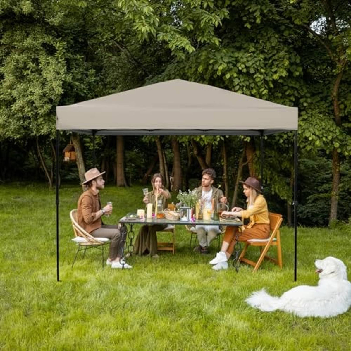 Beige pop-up canopy replacement top for outdoor tent use with weather-resistant fabric