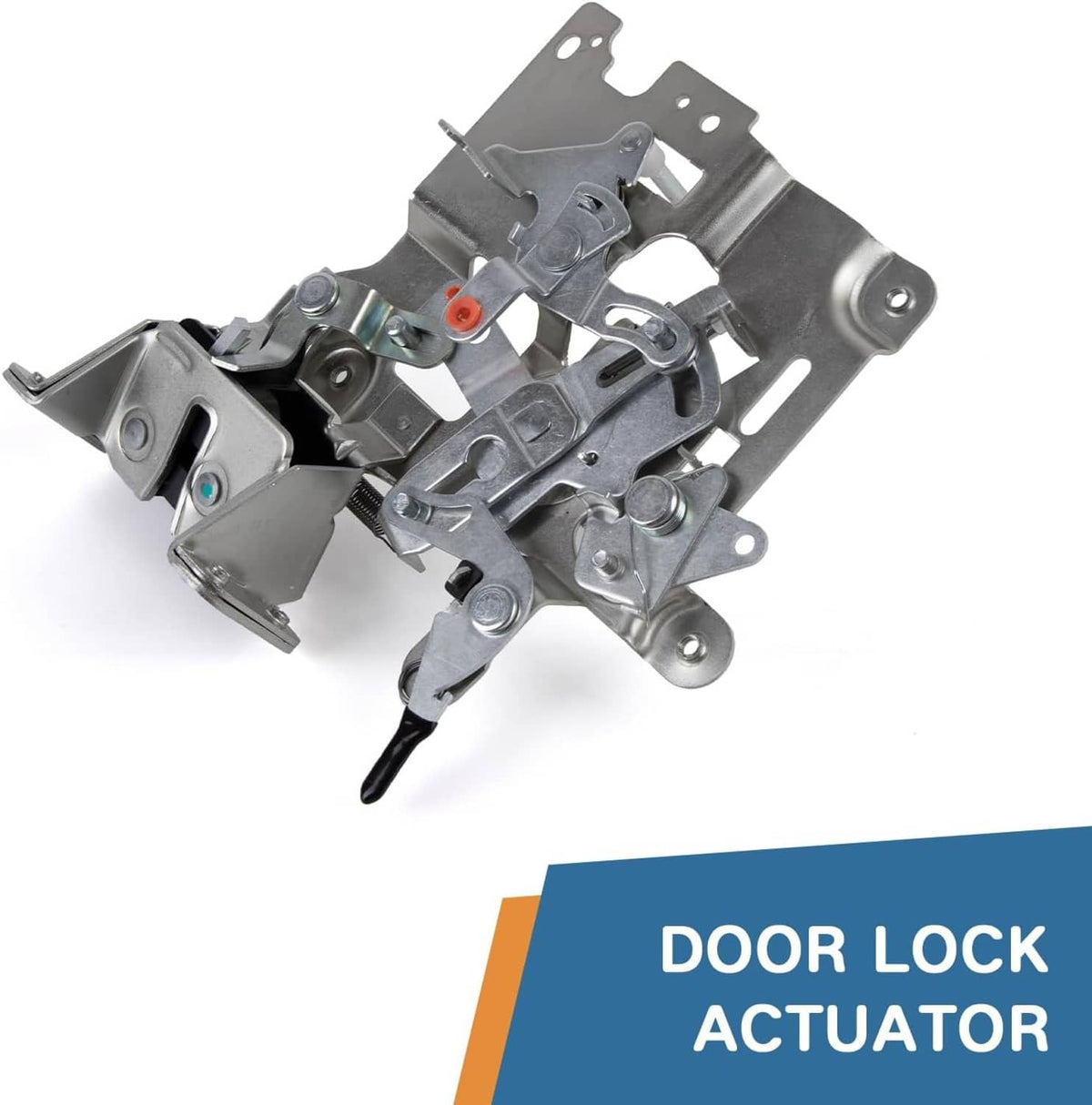 Door lock actuator assembly with metal bracket, latch, and black control rod
