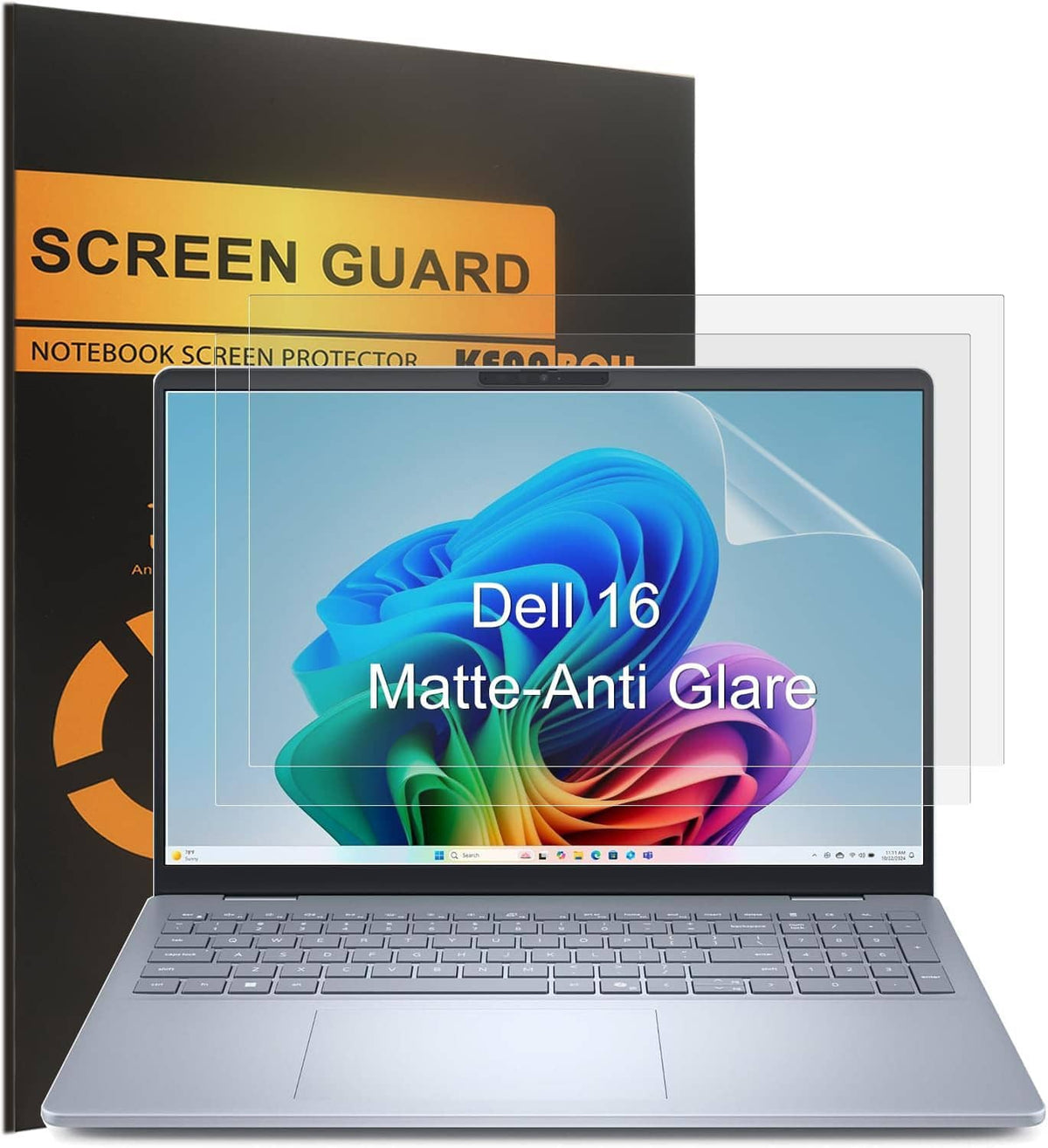 Matte anti-glare laptop screen protector, applied over a Dell 16 laptop display.