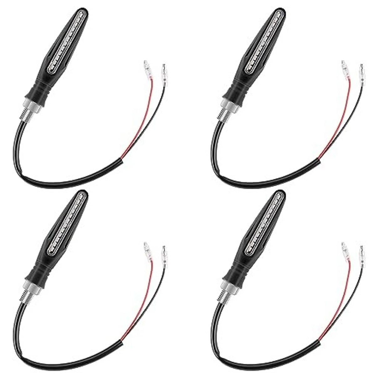 Four black-framed LED turn signal indicators with red and black wire leads