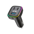 Black 3-port car charger adapter with dual USB ports and digital voltage display