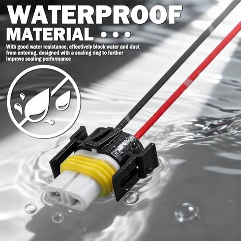 H11 connector plug with yellow strain relief and red/black wires, waterproof style housing